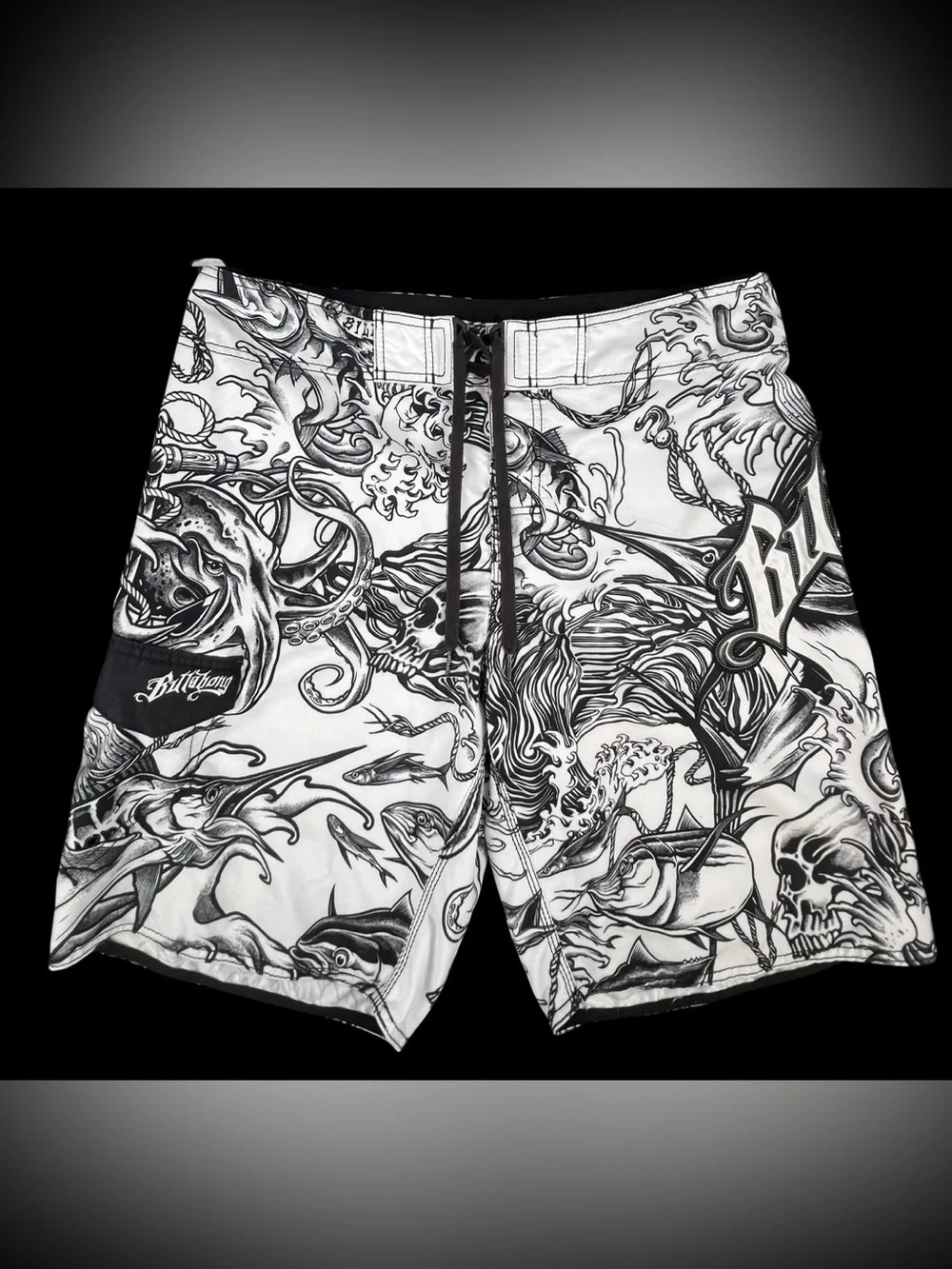 Vintage Billabong Board Shorts Mens 36 White Skull Tattoo Nautical Y2K Swim